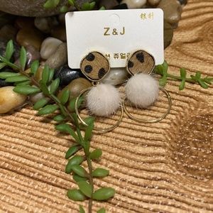 3/$25 Geometric Leopard Pom Pom Statement Earrings